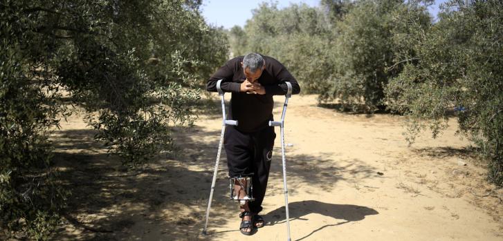 Ahmed, de 38 años, es un palestino que recibió un disparo y fue herido por el ejercito israelí el 14 de mayo de 2018, al sur de la Franja de Gaza.
Mohammed ABED