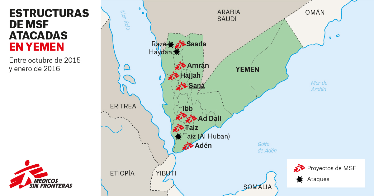 Mapa: estructuras de MSF atacadas en Yemen 