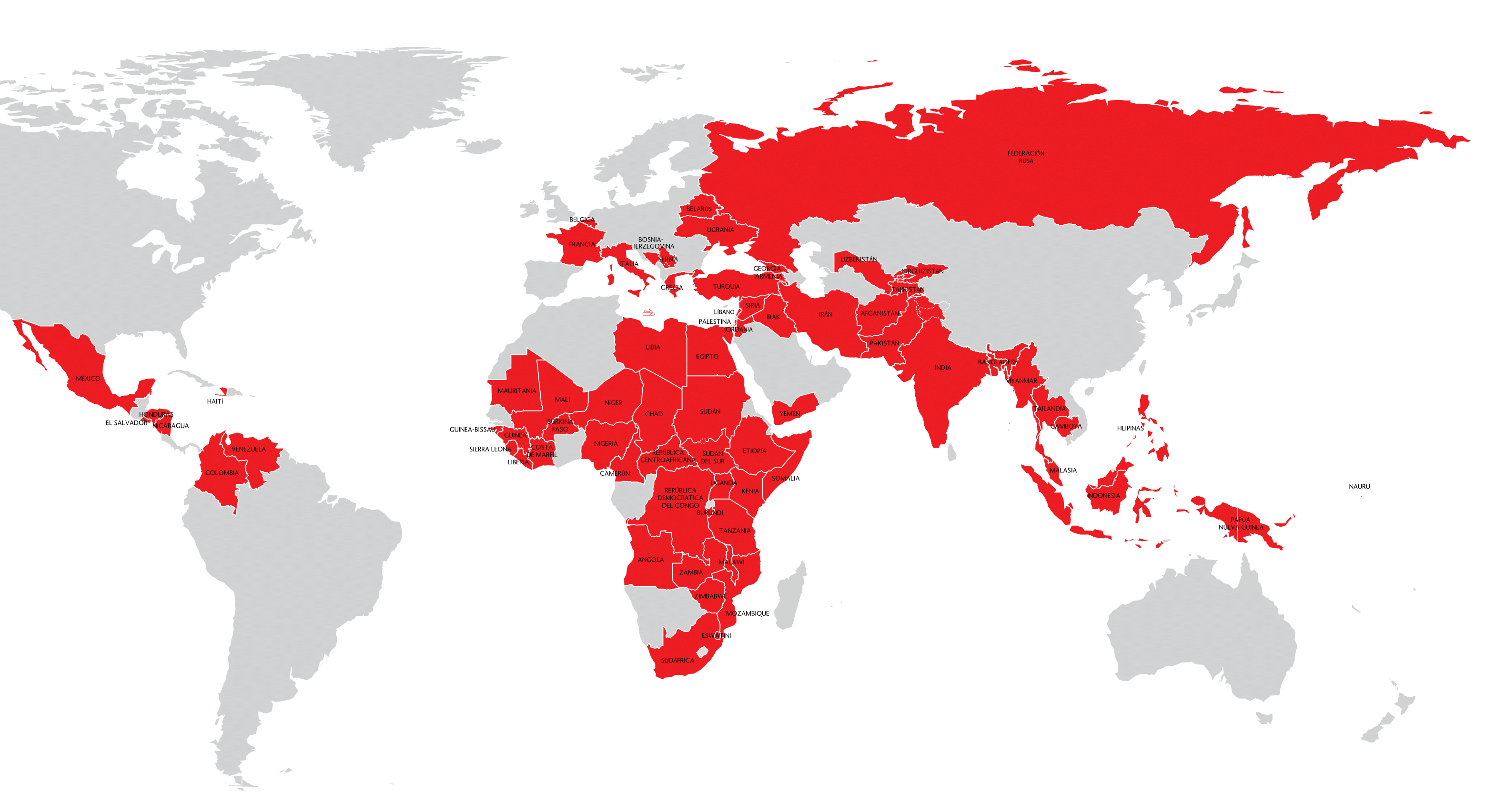 Mapa de proyectos MSF en el mundo en 2018.