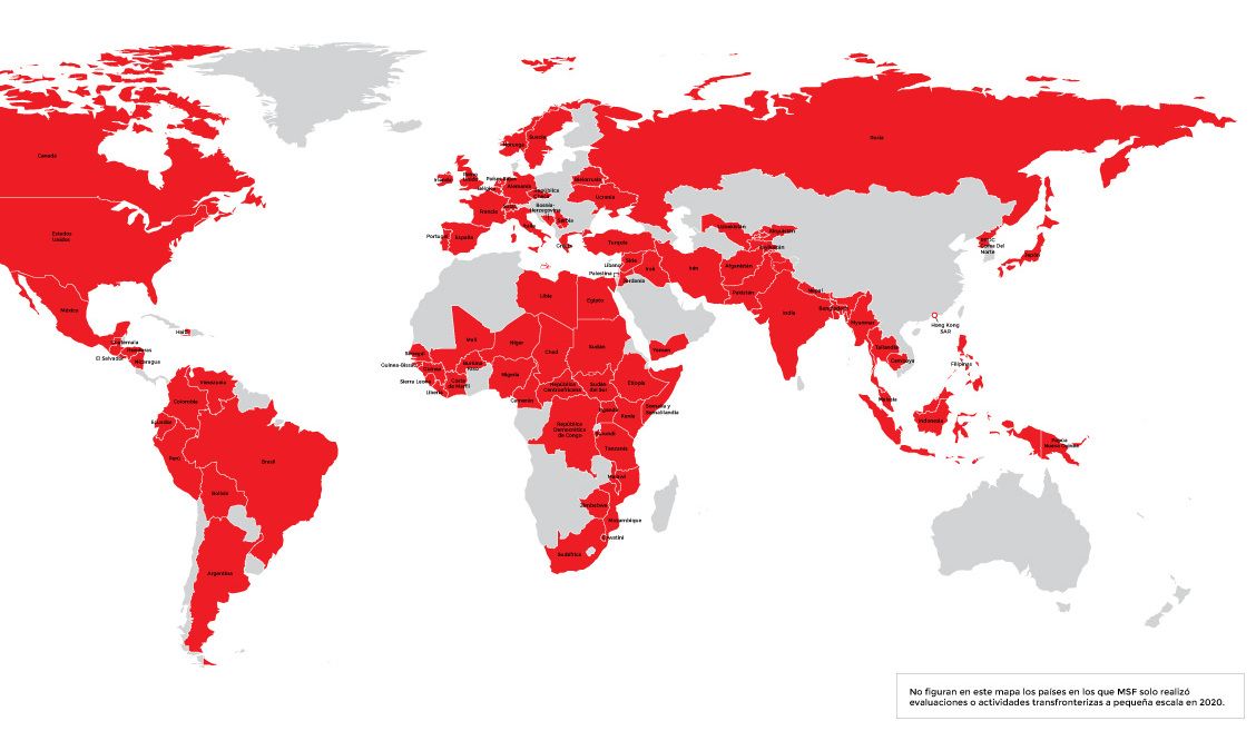 Mapa de países con proyectos en 2020