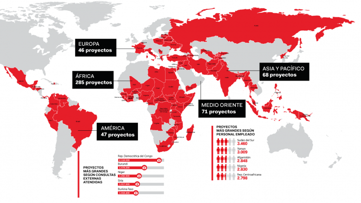 Mapa de los proyectos médico-humanitarios que realizó MSF en 2022.