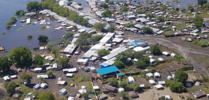 Vista aérea de Pibor inundado, en Sudán del Sur, durante octubre de 2019.MSF