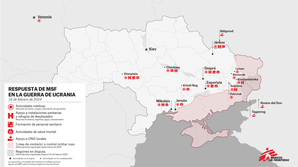 Mapa de respuesta de MSF en Ucrania. 