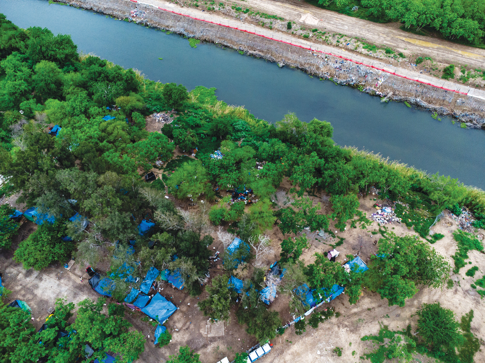 Vista aérea del campamento de migrantes en México.