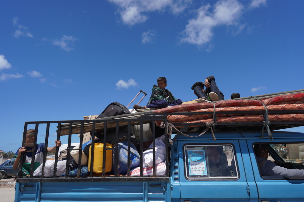 Población palestina desplazada en Rafah, Franja de Gaza.