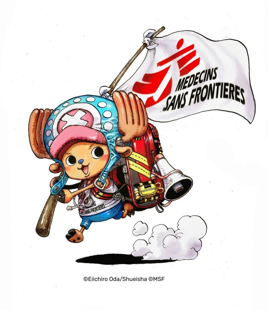 Eiichiro Oda celebra la alianza humanitaria con una ilustración de Chopper con la camiseta y la bandera de Médicos Sin Fronteras.